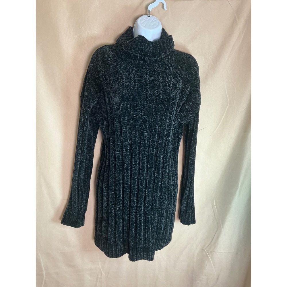 Unbranded Chenille Turtleneck Sweater Dress Women Size M Black Excellent Ribbed